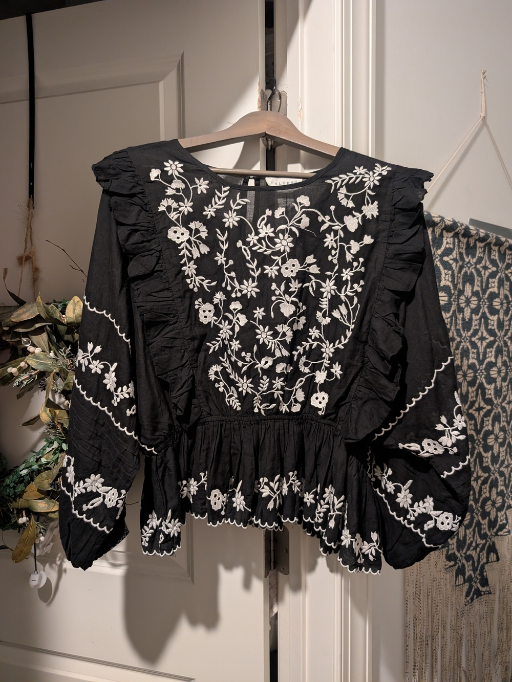 Calypso St. Barth Black Bohemian Festival Blouse Top Large New W Tags